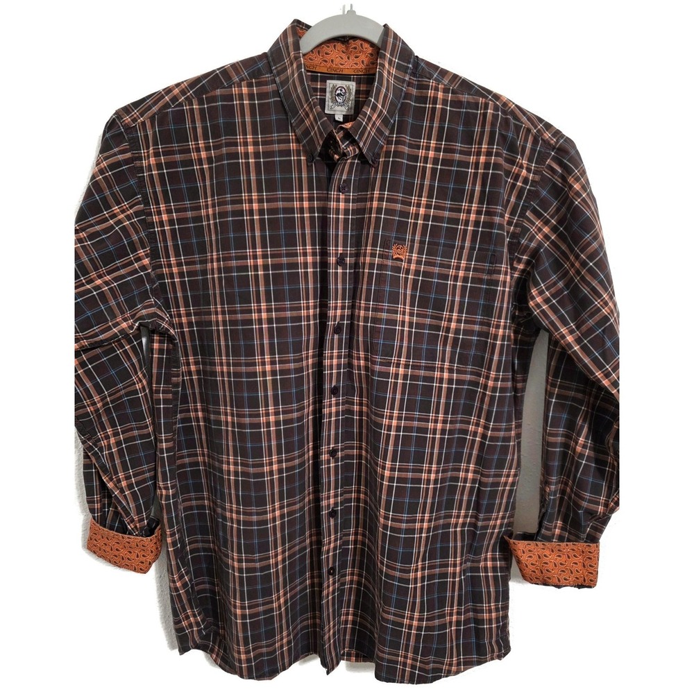 Cinch Shirt Mens Large Brown Plaid Long Sleeve Button Front Western Casual